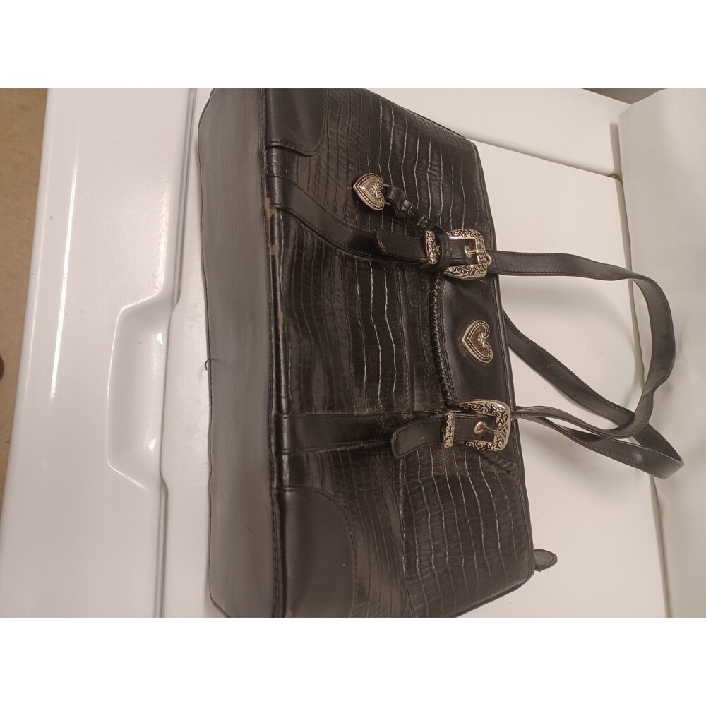 Blk Croc Embossed Shoulder Bag With Decorative Western Style Buckles USED